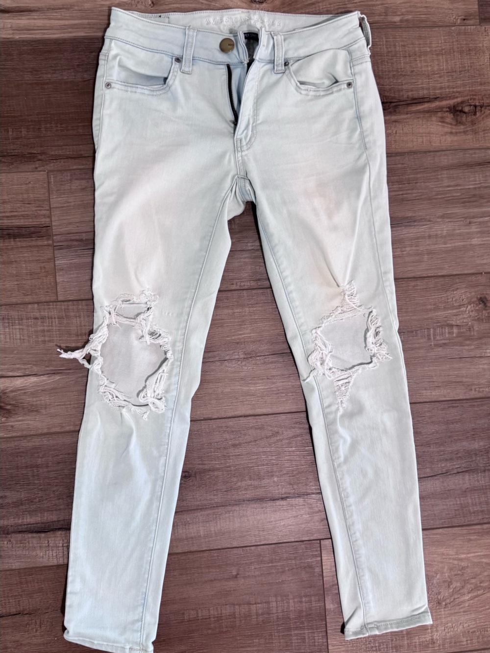 American Eagle Outfitters Light Blue/White Distressed Skinny Jeans
